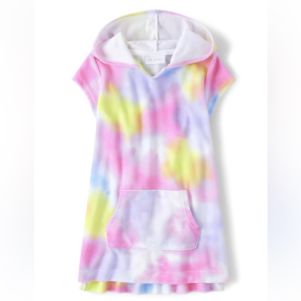 Children’s Place Tie-Dye Kids Swim Coverup - Pink, Blue, Yellow - Sz 10-12 Large